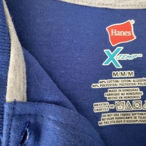 Blue, Hanes 3/4 button-down, collard shirt in size medium.